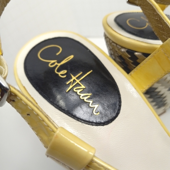 COLE HAAN & Nike Air Genevieve Pale Yellow Patent Sandals w/ Bold Woven Plat… - Picture 15 of 15